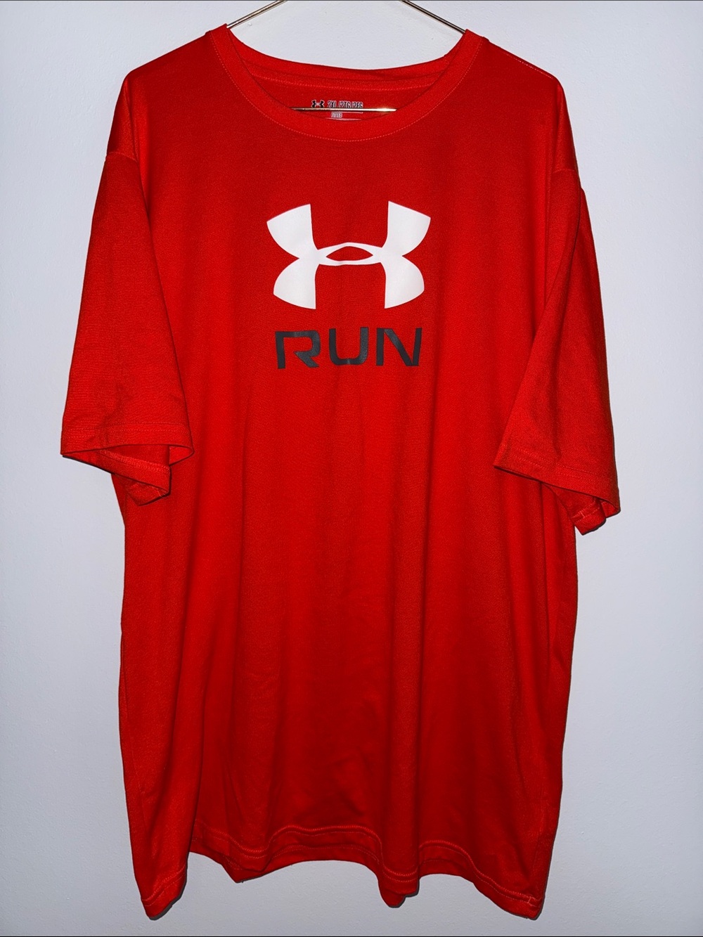 Under Armour Orange Short Sleeve RUN Performance Tee with White Logo